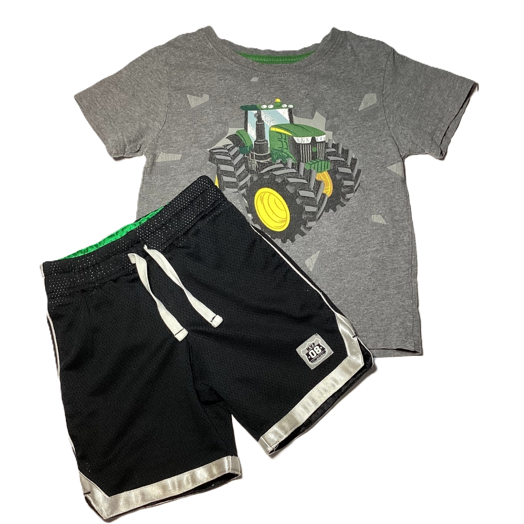 2T Boys John Deere Gray Tractor Tshirt,  Carter's Black Sport Shorts