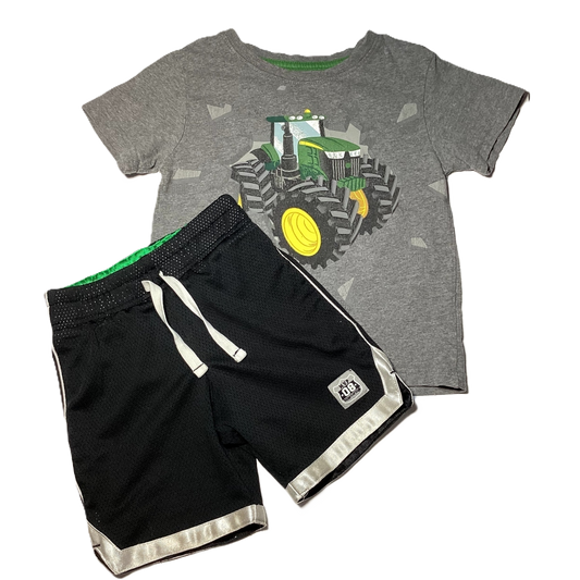 2T Boys John Deere Gray Tractor Tshirt,  Carter's Black Sport Shorts