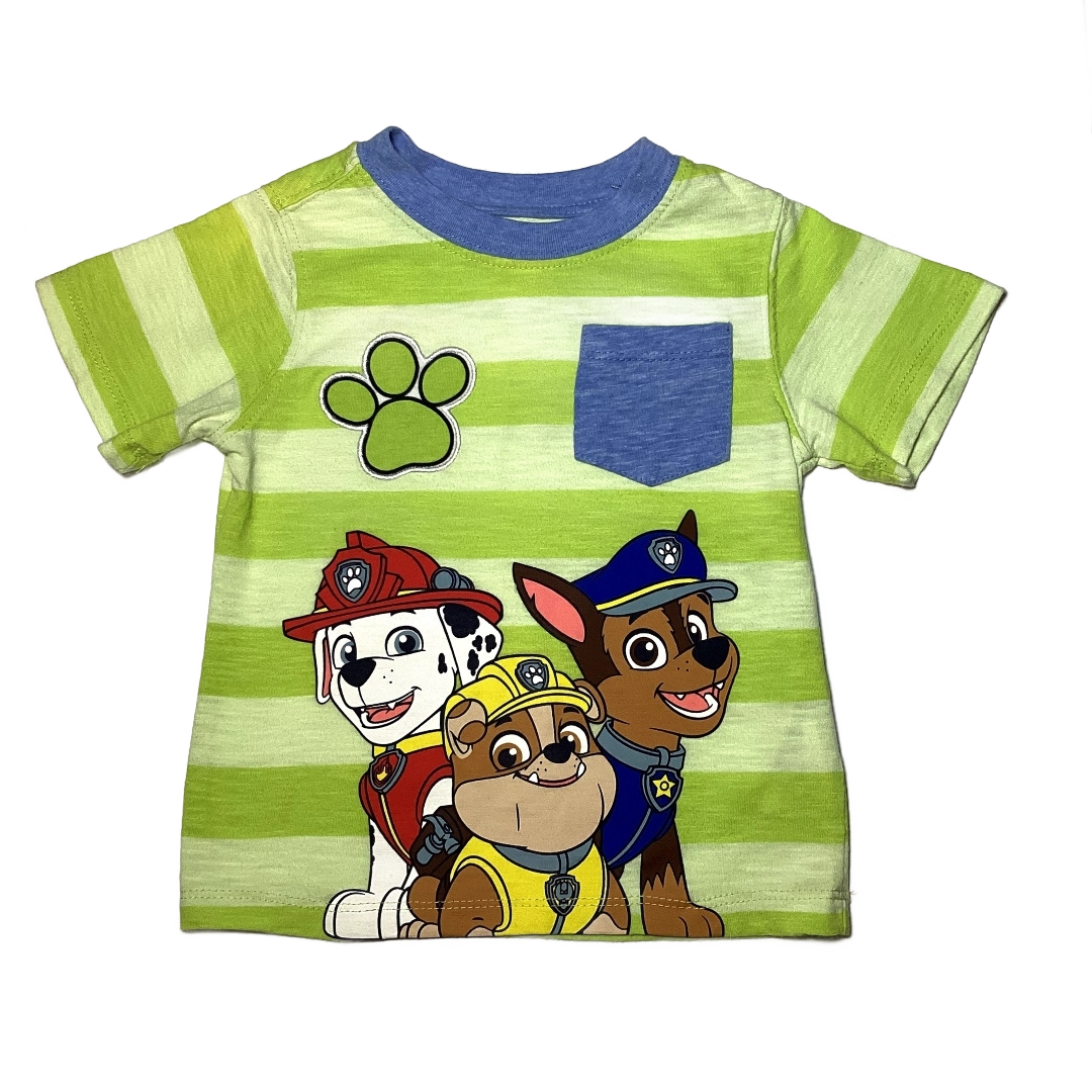2T Boys Nick Jr Neon Green Stripe Paw Patrol Shirt