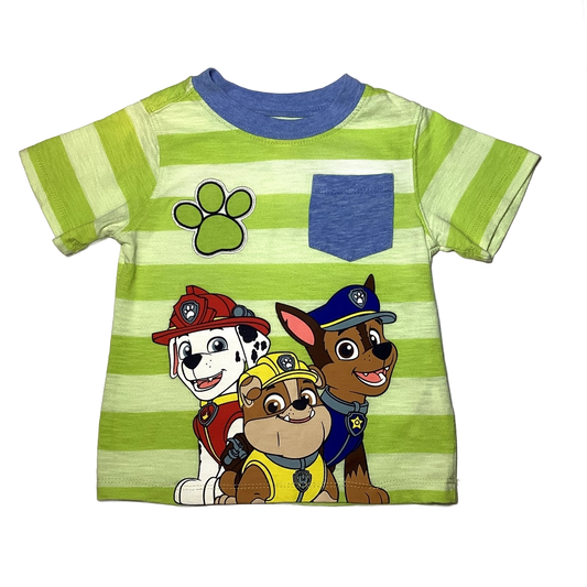 2T Boys Nick Jr Neon Green Stripe Paw Patrol Shirt