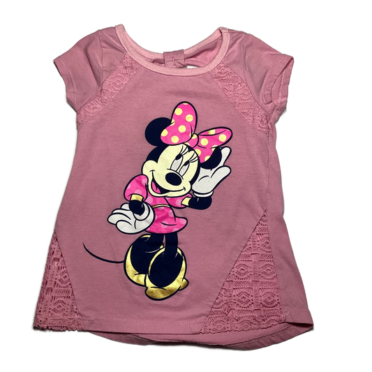 3T Girls  Disney Minnie Dusty Pink Minnie Shirt w/Lace Cut Outs