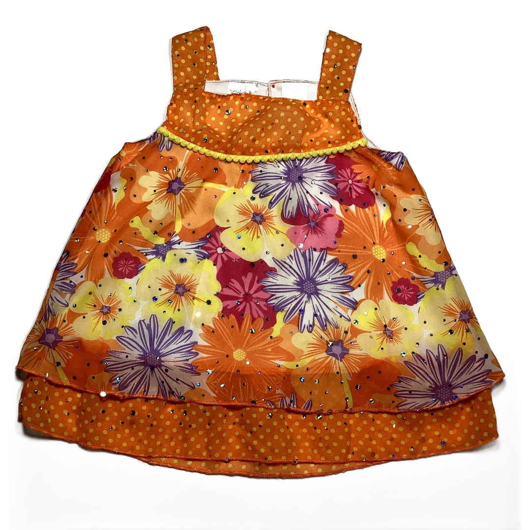 3T Girls  Kidgets Orange Multi Flowy Shirt w/Metallic Accents