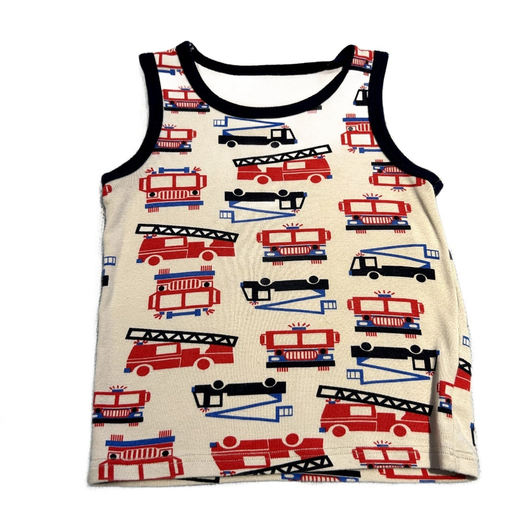 3T Boys Ivory Tank Top w/Red & Blue Construction Vehicles