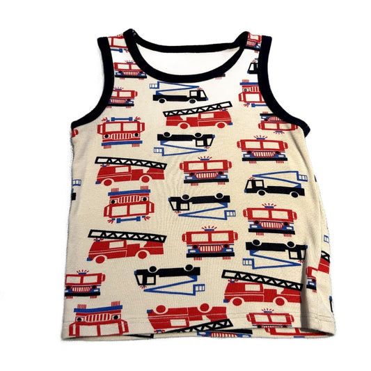 3T Boys Ivory Tank Top w/Red & Blue Construction Vehicles