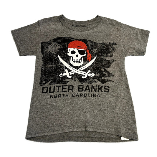 3T Boys Outer Banks Gray Skeleton Pirate Tshirt