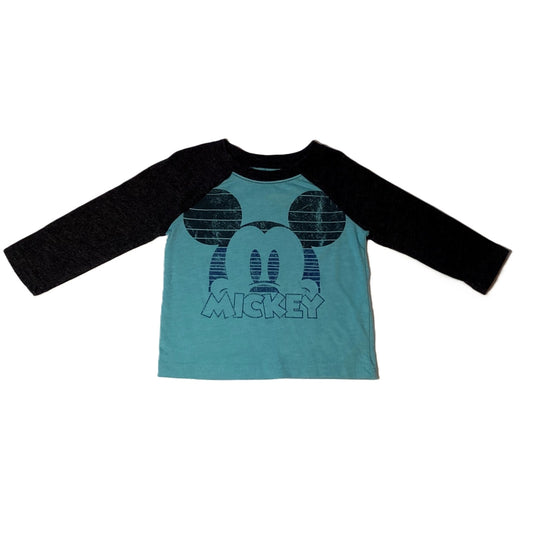 9-12 Boys Jumping Beans Teal/Gray Colorblock Mickey Long Sleeve