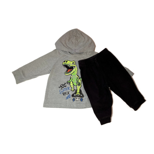 9-12 Boys Kids Headquarters Gray T-Rex Hooded Long Sleeve, Small Wonders Black Joggers