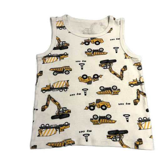 3T Boys Ivory Tank Top w/Yellow & Black Construction Vehicles