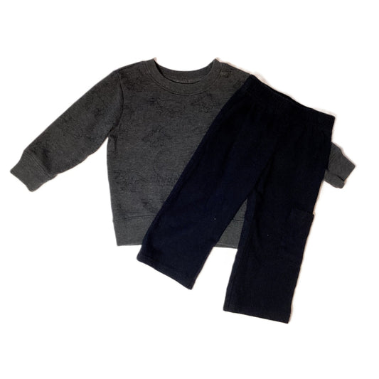 9-12 Boys Cat & Jack Dark Gray T-Rex Crewneck, Carter's Black Sweatpants