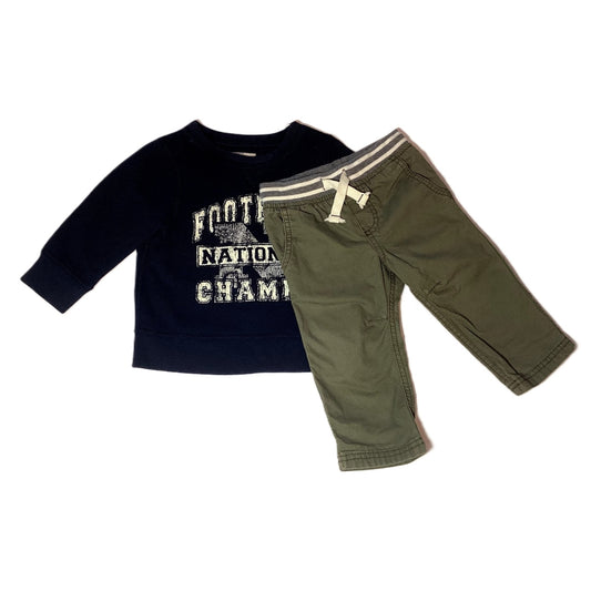 9-12 Boys Place Navy Football Crewneck, Carter's Olive Pants