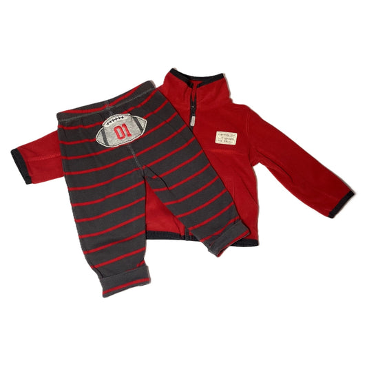 9-12 Boys Carter's Red/Gray Fleece Zip-Up, Carter's Gray/Red Striped Football Pants