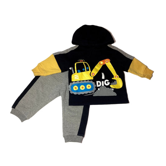 9-12 Boys Boyz Wear Black/Yellow/Gray I Dig Dirt Sweatshirt, Matching Gray Joggers