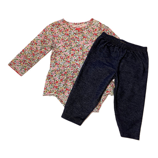 9-12 Girls Carter's Floral Skirted Long Sleeve Onesie, Just One You Jeggings