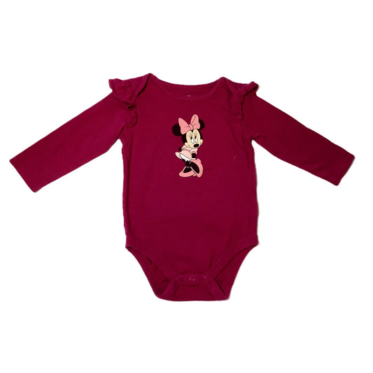 9-12 Girls Jumping Beans Magenta Mickey Mouse Ruffle Long Sleeve Onesie