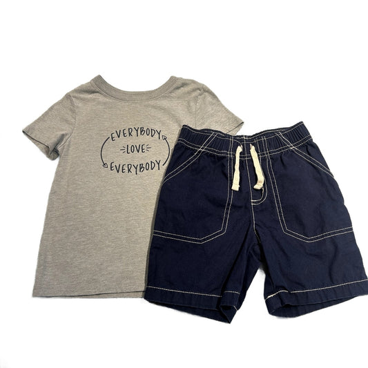 3T Boys Cat & Jack Gray Everybody Love Everybody Shirt, Jumping Beans Blue w/White Stitching Shorts