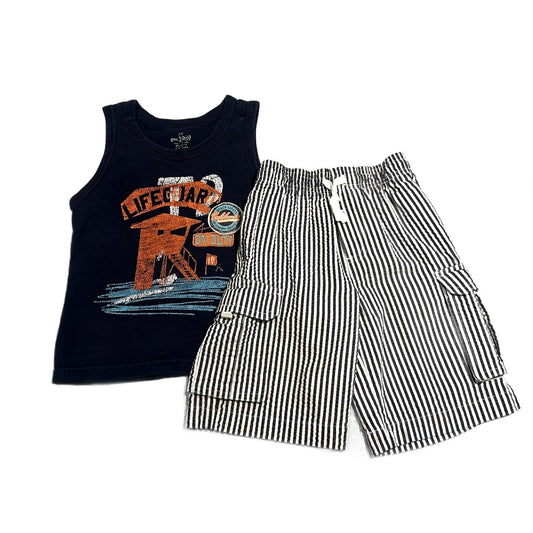 3T Boys The Children's Place Navy/Orange Lifeguard Tank,Carter's Seersucker Shorts