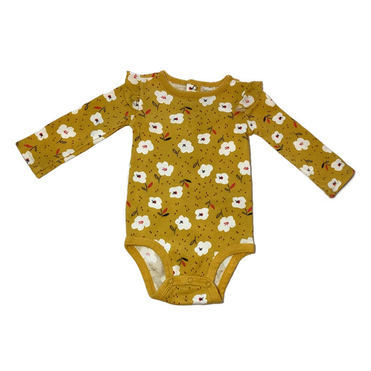 9-12 Girls Just One You Mustard Floral Long Sleeve Onesie