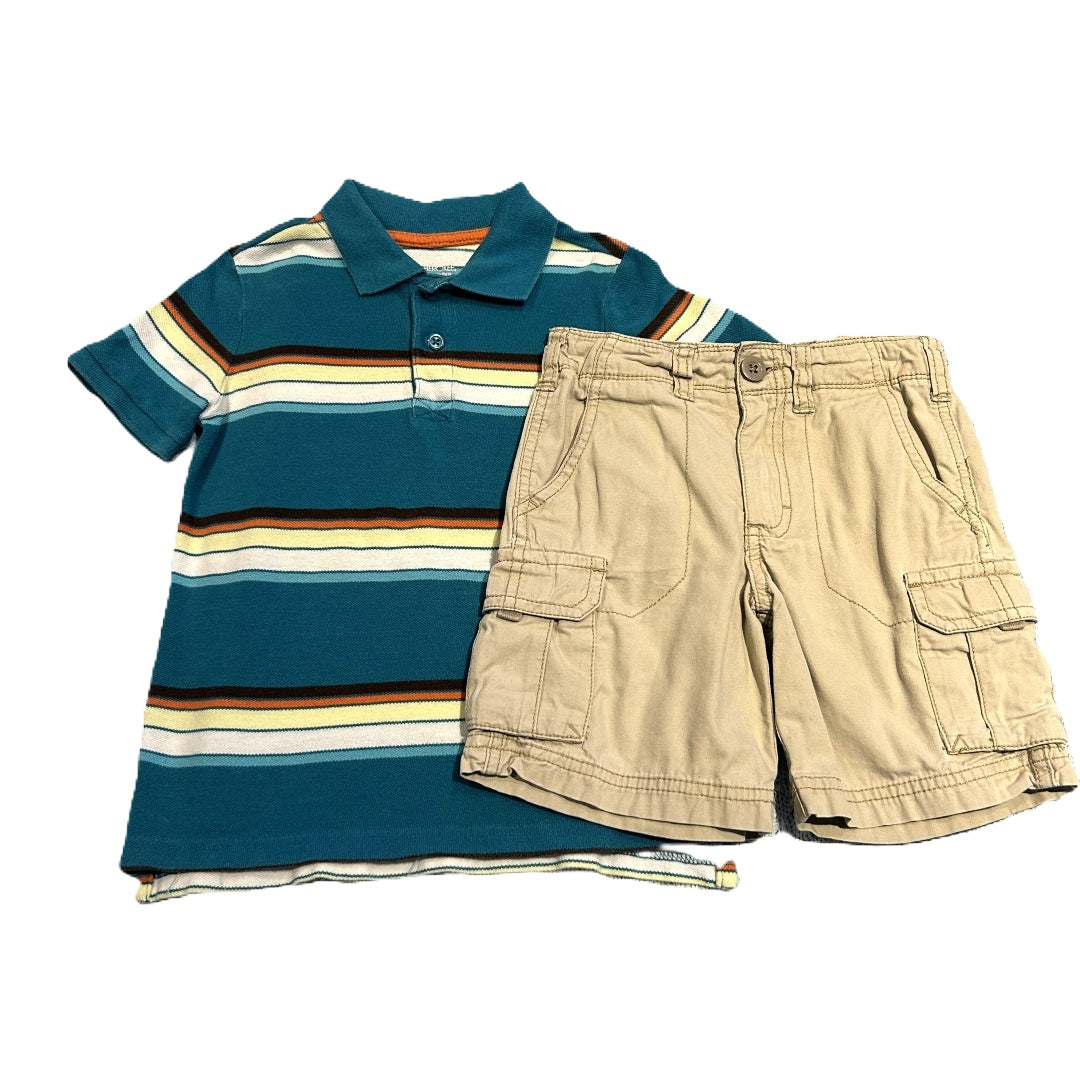 3T Boys Cherokee Dark Teal Striped Polo, Carter's Khaki Cargo Shorts