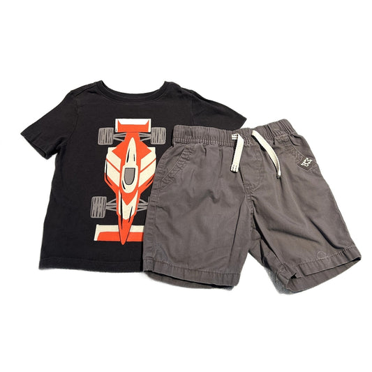 3T Boys Old Navy Charcoal Race Car Tshirt, Carter's Gray Shorts