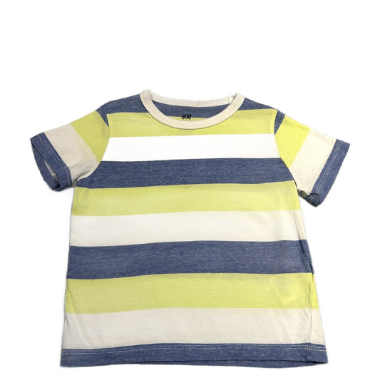 3T Boys H&M White/Neon Green/Blue Striped Tshirt