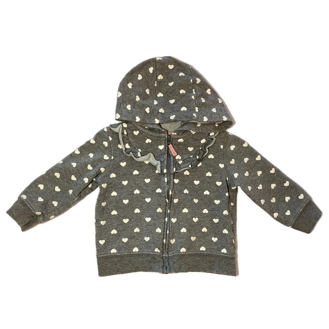 9-12 Girls Just One You Gray Ruffle Zip-Up w/White Hearts