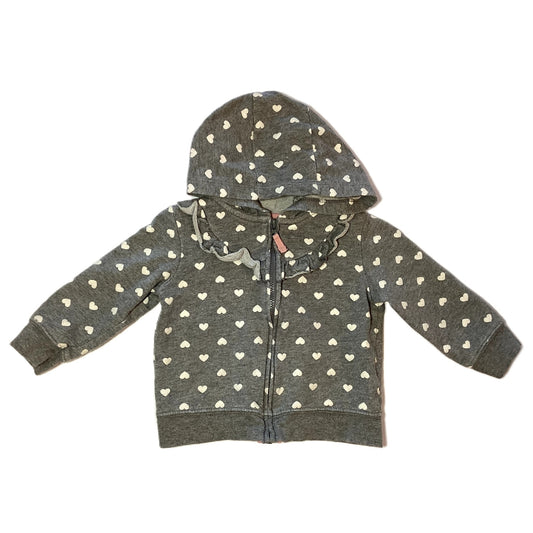 9-12 Girls Just One You Gray Ruffle Zip-Up w/White Hearts