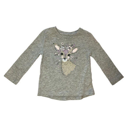 9-12 Girls Kids Korner Light Gray Deer Long Sleeve
