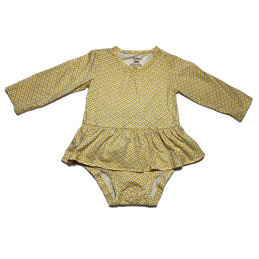 9-12 Girls Carter's Mustard Patterned Skirted Long Sleeve Onesie
