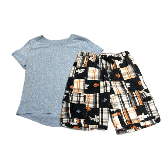 3T Boys Cat & Jack Light Blue Tshirt, Gymboree Plaid Fish Shorts