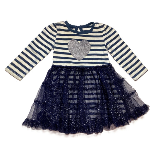 9-12 Girls Little Wonders Navy/White Striped Dress w/Navy Glitter Tutu