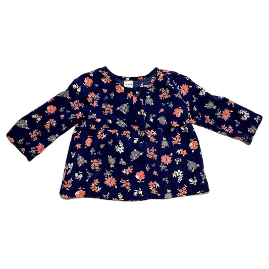 9-12 Girls Carter's Navy Floral Three Button Blouse