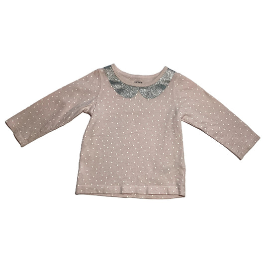 9-12 Girls Carters Pink Long Sleeve w/White Polka Dots and Faux Peter Pan Collar