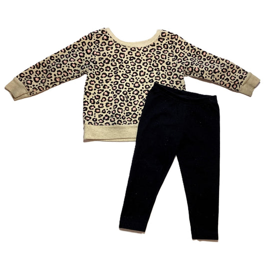 9-12 Girls Garanimals Beige/Black/Pink Leopard Print Crewneck, Carter's Glitter Leggings