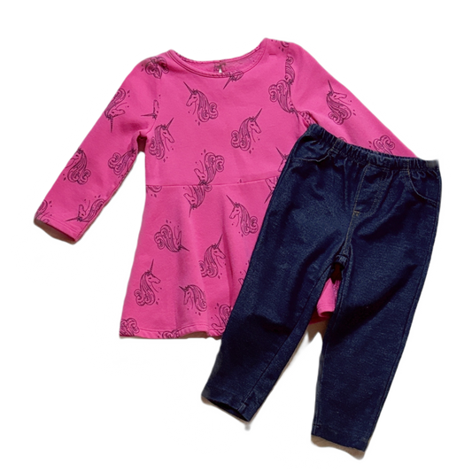 12-18 Girls Cat & Jack Pink Unicorn Dress, Carter's Jeggings