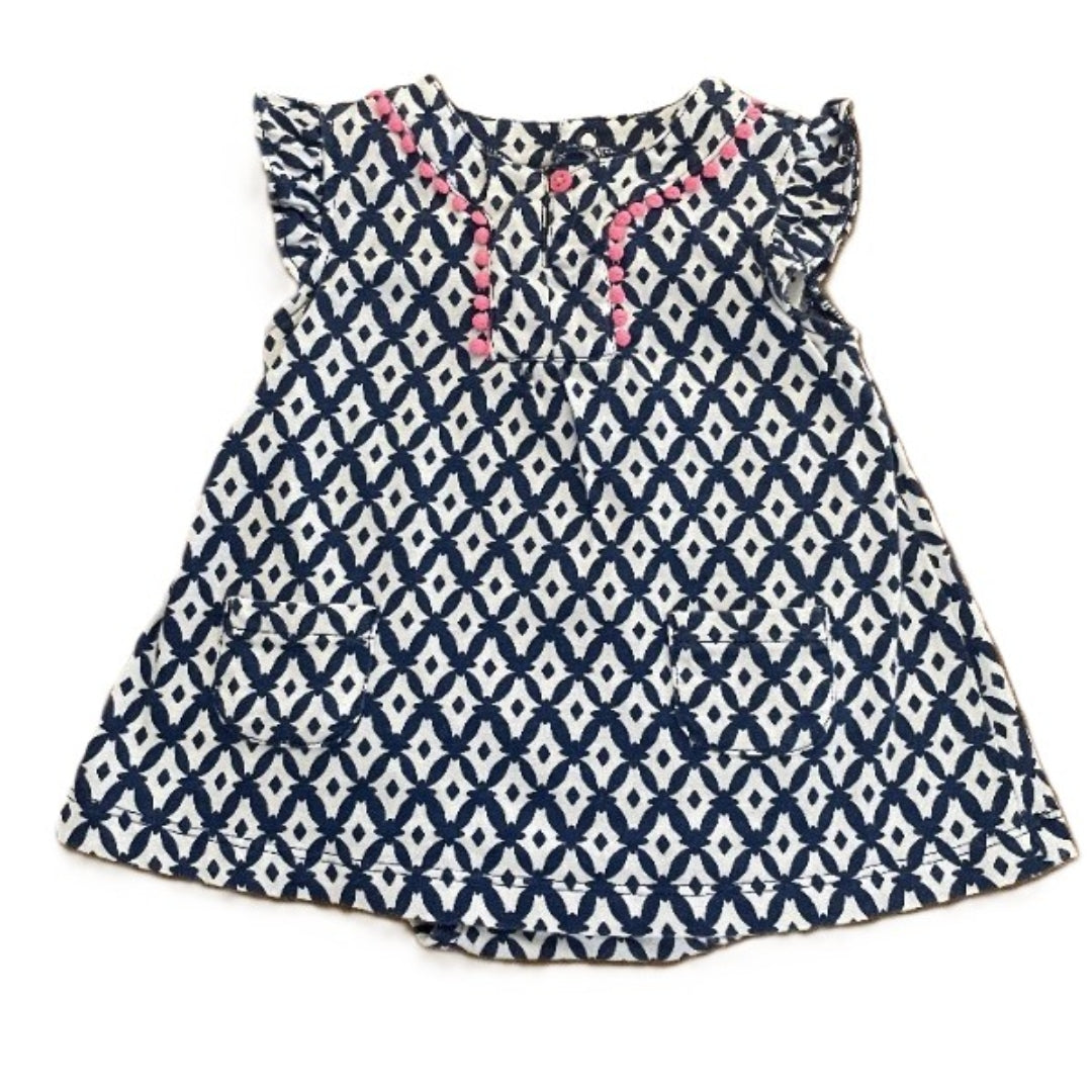 0-3 Girls Carter's Navy Blue and White Patterned Dress with Built-In Onesie
