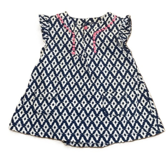 0-3 Girls Carter's Navy Blue and White Patterned Dress with Built-In Onesie