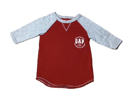 3T Boys Baby Gap Red/Gray Baseball Long Sleeve Tshirt