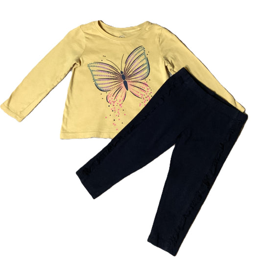 2T Girls Baby Gap Yellow Butterfly Long Sleeve Shirt, Wonderkids Black Leggings