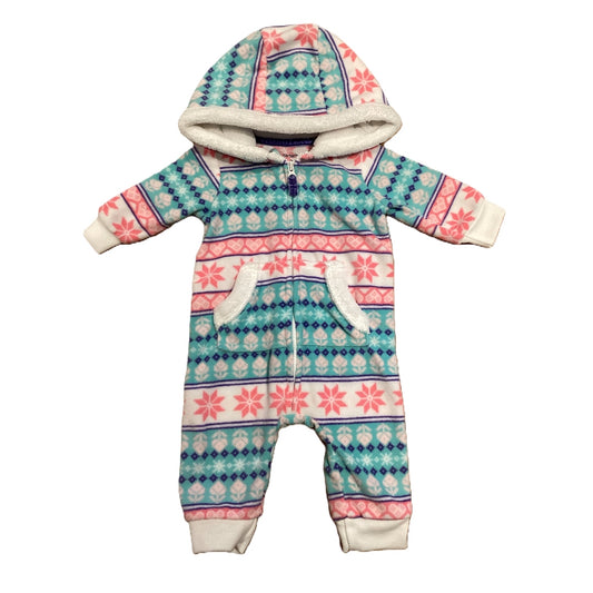 0-3 Girls Carter's Fleece "Fair Isle" Hooded One Piece