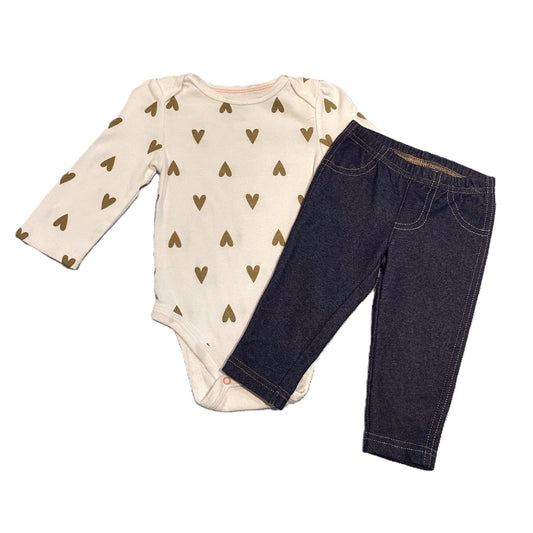 3-6 Girls Cloud Island Long Sleeve Onesie w/Hearts, Carter's Jeggings