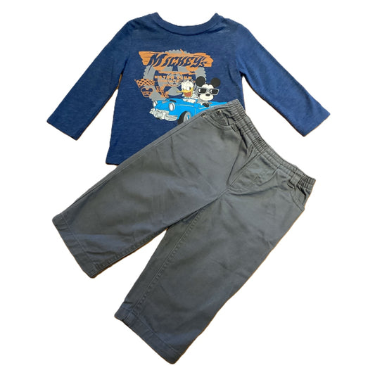 9-12 Boys Disney Baby Navy Mickey Long Sleeve, Carter's Gray Cargo Pants
