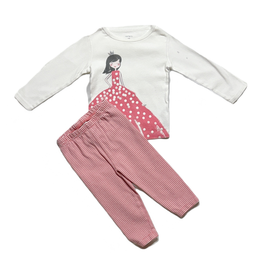 12-18 Girls Carter's White Princess Long Sleeve Shirt, Carter's Coral Striped Leggings