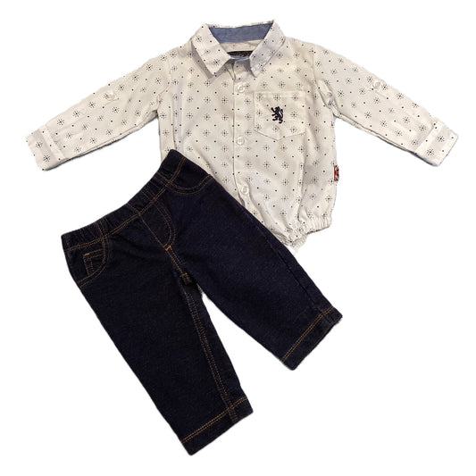 3-6 Boys English Laundry Long White Sleeve Button Down Dress Onesie, Carter's Jeans