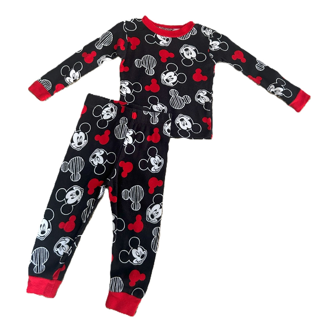 2T Boys Disney Black, Red and White Mickey Mouse Pajamas Set