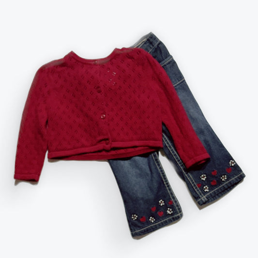 12-18 Girls Gymboree Red Cardigan with Matching Jeans with Red Detail