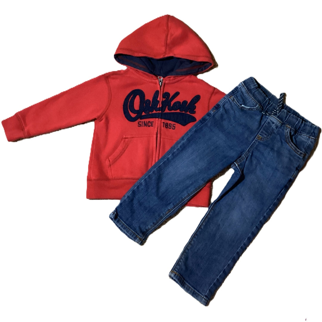 2T Boys Osh Kosh Red Logo Sweatshirt, Jumping Beans Jeans