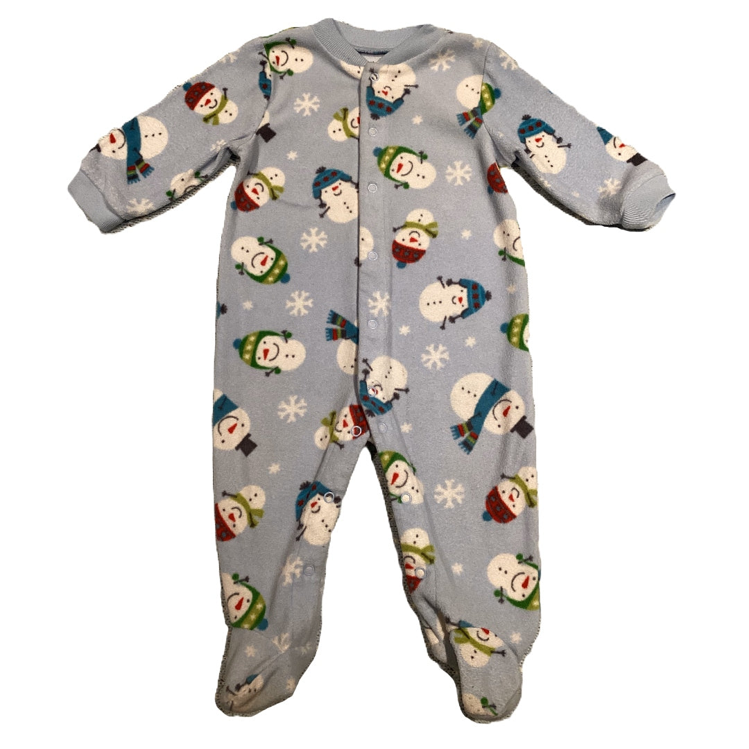 6-9 Boys Carter's Light Blue Fleece Sleeper w/Snowmen