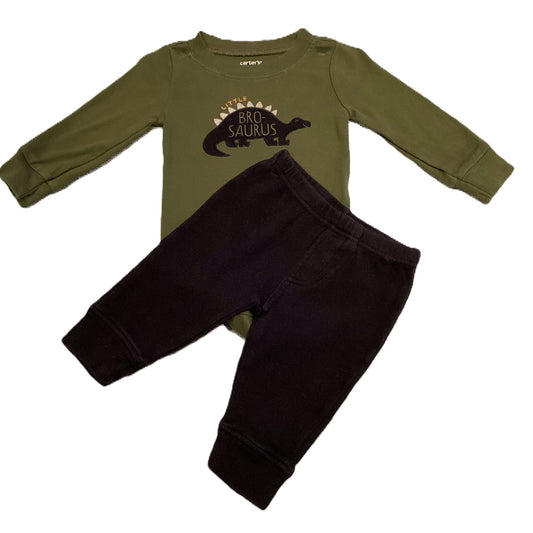 3-6 Boys Carter's Olive Brosaurus Long Sleeve Onesie, Loveable Friends Pants
