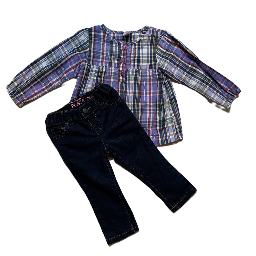 18-24 Girls Carter's Plaid Long Sleeve Shirt, The Children's Place Jeans