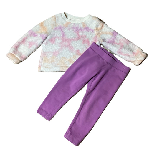 2T Girls Cat & Jack Nubby Ivory/Pink/Purple Crewneck Sweatshirt, Primary.com Leggings